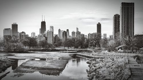 Panoramic view of modern buildings against sky