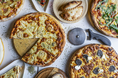 Directly above shot of pizza on table