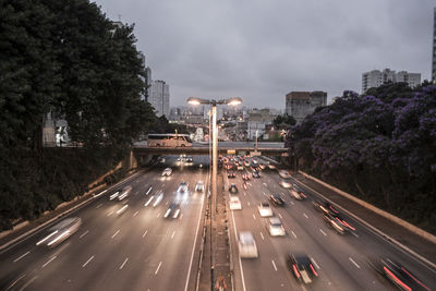High angle view of traffic on road in city