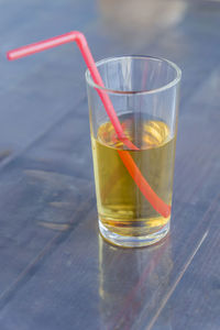 Close-up of beer glass on table