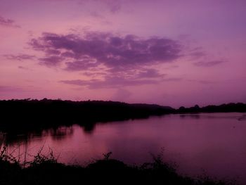 Scenic view of lake against sky at sunset