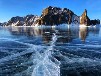 Scenic view of rocks in sea against sky