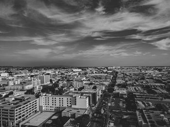 High angle view of buildings against sky in city