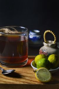 Close-up of drinks on table