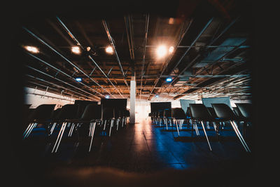 Interior of illuminated lights at night
