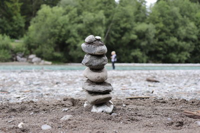 Stack of stones on field