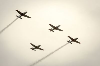 Low angle view of fighter planes in sky