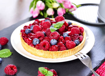 Close-up of strawberries in plate