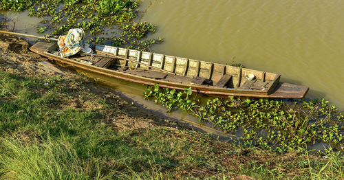 High angle view of people at riverbank