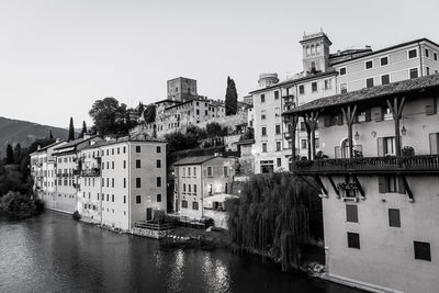 Residential buildings on banks of river