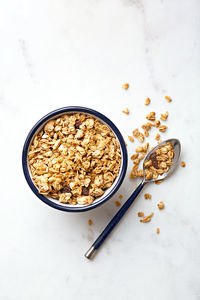 High angle view of breakfast on table