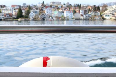 Close-up of boat moored at harbor