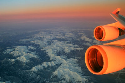 Aerial view of landscape in siberia during sunrise flight