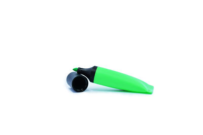 High angle view of green pen on white background