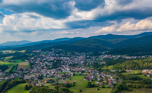 High angle view of townscape against sky