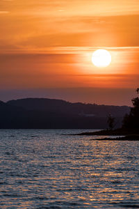 Scenic view of sea against romantic sky at sunset