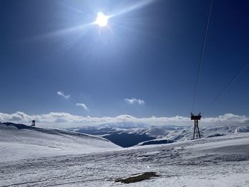 Scenic view of snow covered mountain against sky