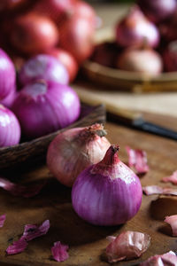 Close-up of onions on table