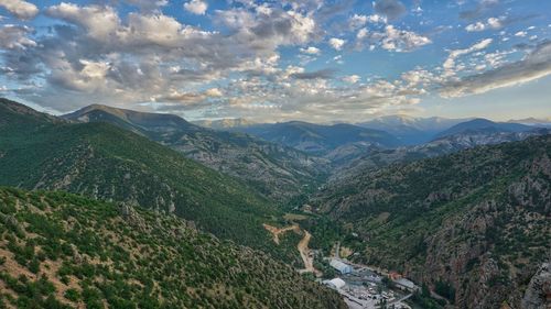 High angle view of mountains against sky