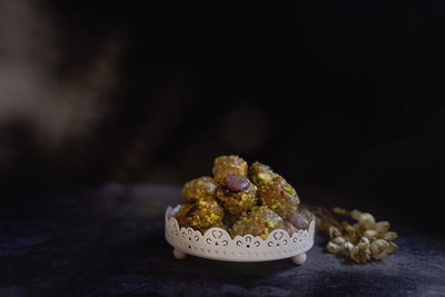 Close-up of sweet food in plate on table