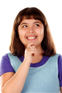 Portrait of a smiling young woman over white background