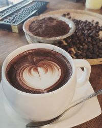 High angle view of coffee on table
