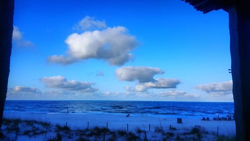 Panoramic view of sea against blue sky