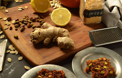 High angle view of food on table