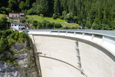 High angle view of dam on bridge