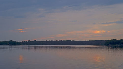 Scenic view of lake against sky during sunset