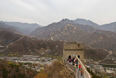 High angle view of people at town square