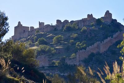 Low angle view of fort against clear sky