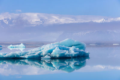 Frozen lake against sky during winter