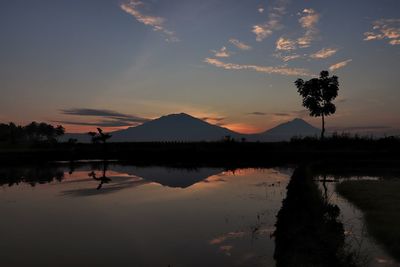 Scenic view of lake against sky during sunset