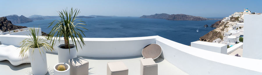 Panoramic view of sea against sky at oia town in santorin island