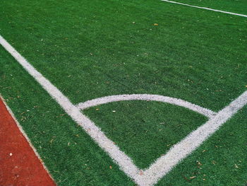 High angle view of soccer field