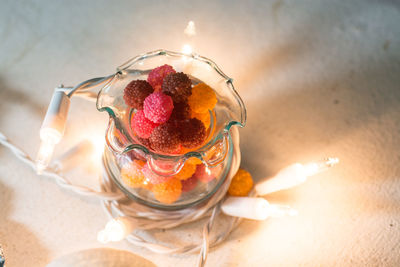 High angle view of dessert on table