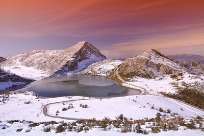 Enol lake in the picos de europe in asturias, spain.