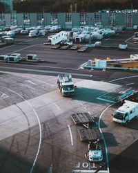 High angle view of cars on road in city