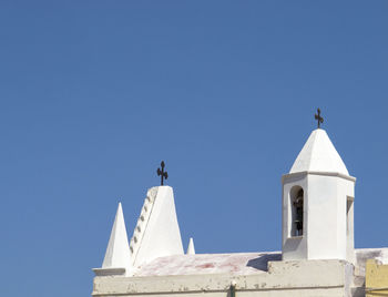 Low angle view of  white building against clear blue sky