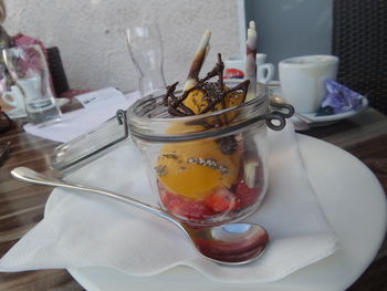 Close-up of food on table