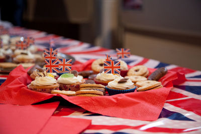 Close-up of cupcakes on table