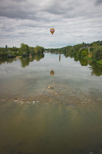 Hot air balloon over the loire at amboise in indre et loire in france