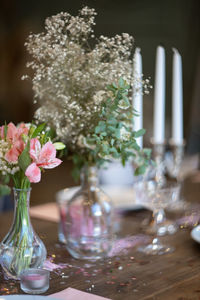 Close-up of flower vase on table