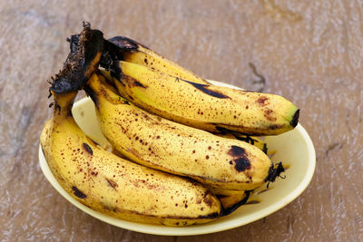 High angle view of bananas on table