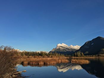 Scenic view of lake against blue sky