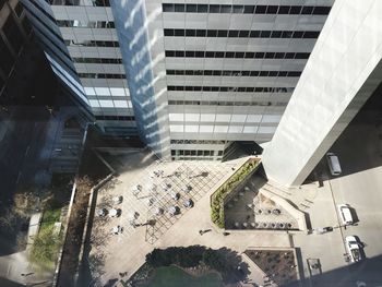 High angle view of modern buildings in city