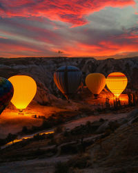 View of hot air balloon at sunset