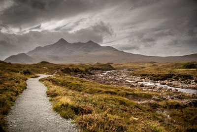 Scenic view of landscape against cloudy sky