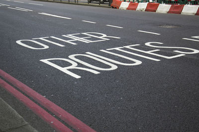 High angle view of text on road